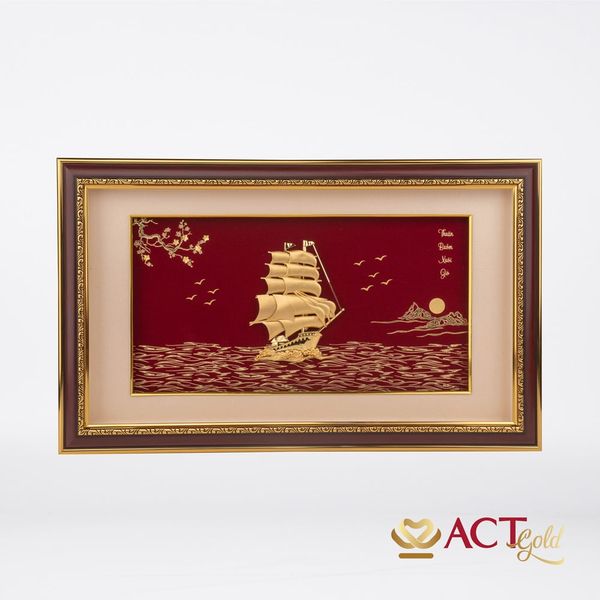 Quà tặng tranh Thuyền dát vàng 24k ACT GOLD ISO 9001:2015 (Mẫu 26)