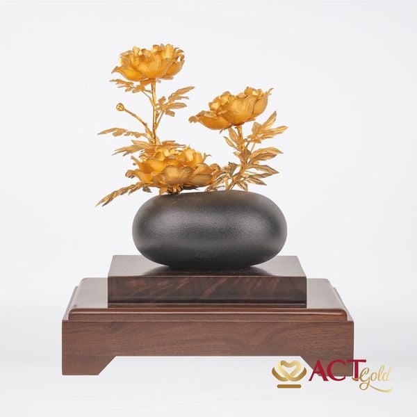 Quà tặng Bình Hoa Mẫu Đơn dát vàng 24k ACT GOLD ISO 9001:2015