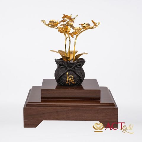 Quà tặng Chậu Lan 3 Cành dát vàng 24k ACT GOLD ISO 9001:2015