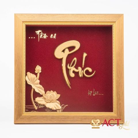 Quà tặng Tranh chữ Phúc hoa Sen dát vàng 24k ACT GOLD ISO 9001:2015