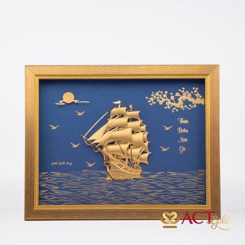 Quà tặng tranh Thuyền dát vàng 24k ACT GOLD ISO 9001:2015 (Mẫu 11)