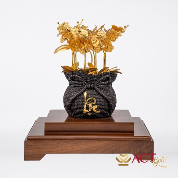 Quà tặng Chậu Lan 11 Cành dát vàng 24k ACT GOLD ISO 9001:2015