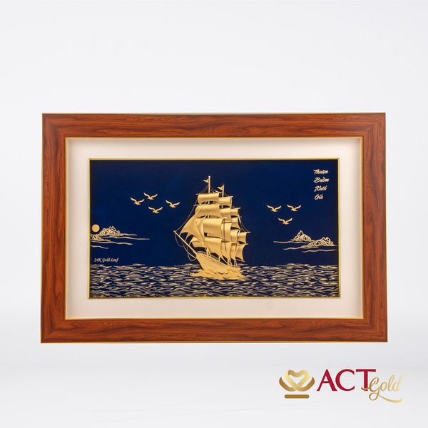 Quà tặng tranh Thuyền dát vàng 24k ACT GOLD ISO 9001:2015 (Mẫu 4)