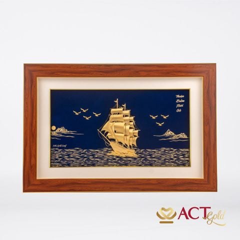 Quà tặng tranh Thuyền dát vàng 24k ACT GOLD ISO 9001:2015 (Mẫu 4)
