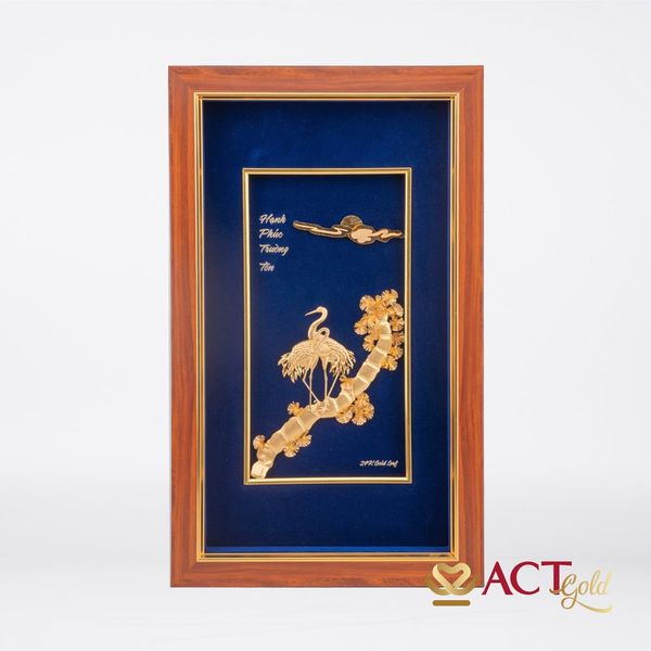 Quà tặng tranh Đôi Hạc dát vàng 24k ACT GOLD ISO 9001:2015 (Mẫu 2)