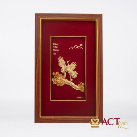 Quà tặng tranh Đôi Hạc dát vàng 24k ACT GOLD ISO 9001:2015 (Mẫu 1)