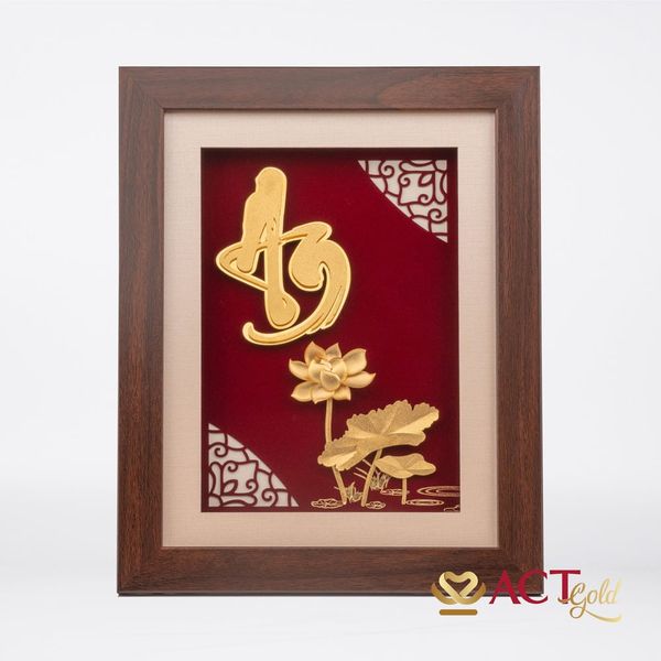 Quà tặng Tranh Chữ An Hoa Sen dát vàng 24k ACT GOLD ISO 9001:2015(Mẫu 4)