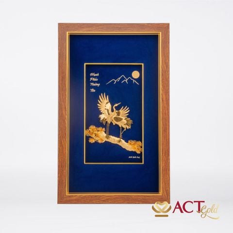 Quà tặng tranh Đôi Hạc dát vàng 24k ACT GOLD ISO 9001:2015 (Mẫu 3)