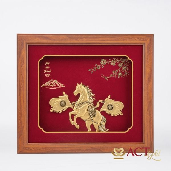Quà tặng Tranh Ngựa Chiến Thắng dát vàng 24k ACT GOLD ISO 9001:2015