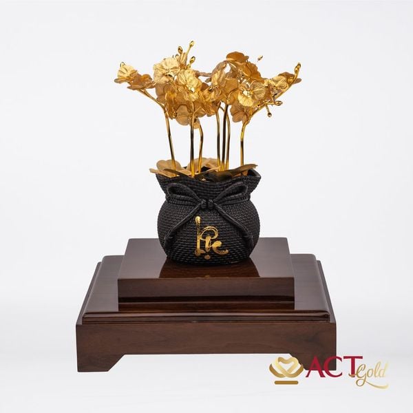 Quà tặng Chậu Lan 8 Cành dát vàng 24k ACT GOLD ISO 9001:2015