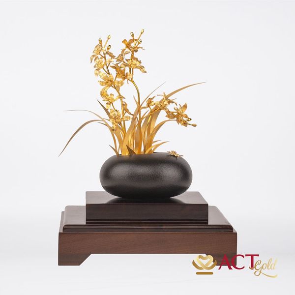 Quà tặng Bình Hoa Địa Lan dát vàng 24k ACT GOLD ISO 9001:2015