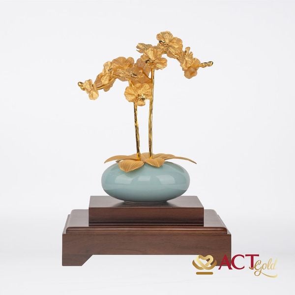 Quà tặng Bình Hoa Lan 2 Cành dát vàng 24k ACT GOLD ISO 9001:2015