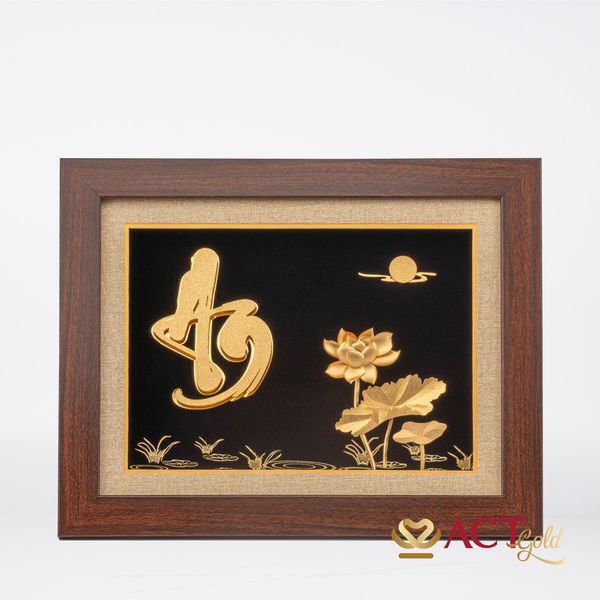 Quà tặng Tranh Chữ An Hoa Sen dát vàng 24k ACT GOLD ISO 9001:2015 (Mẫu 5)