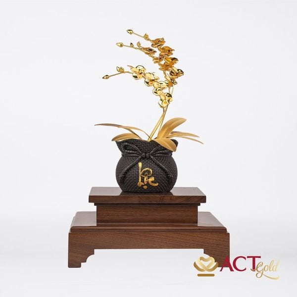 Quà tặng Chậu Lan 3 Cành dát vàng 24k ACT GOLD ISO 9001:2015