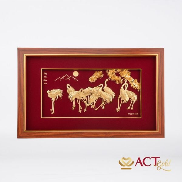 Tranh Tùng Hạc dát vàng 24k ACT GOLD ISO 9001:2015 (Mẫu 1)