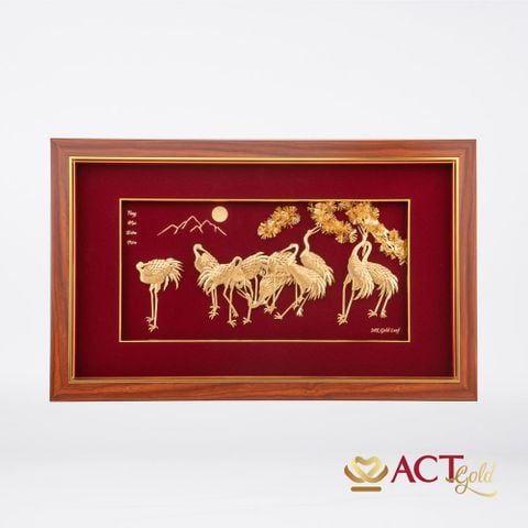 Tranh Tùng Hạc dát vàng 24k ACT GOLD ISO 9001:2015 (Mẫu 1)