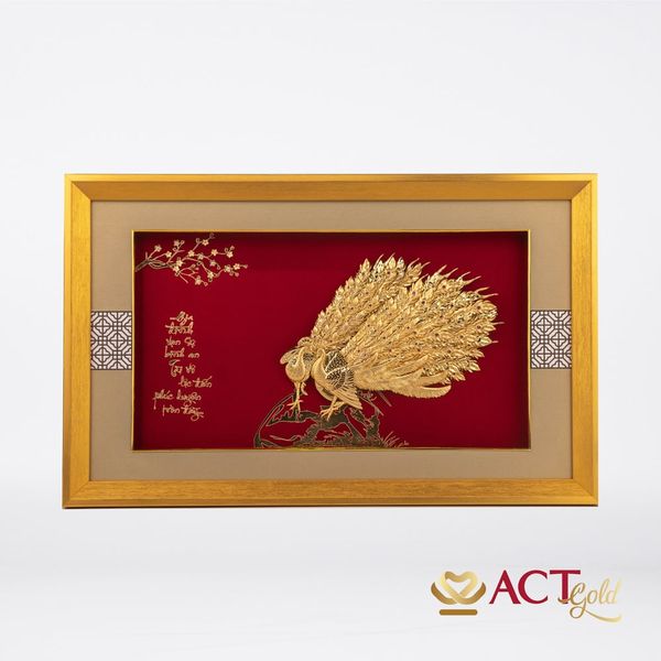 Quà tặng tranh Đôi Chim Công dát vàng 24k ACT GOLD ISO 9001:2015