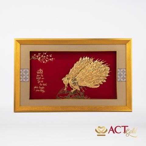 Quà tặng tranh Đôi Chim Công dát vàng 24k ACT GOLD ISO 9001:2015