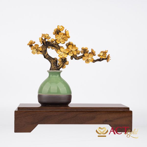 Quà tặng Bình Hoa Mai dát vàng 24k ACT GOLD ISO 9001:2015