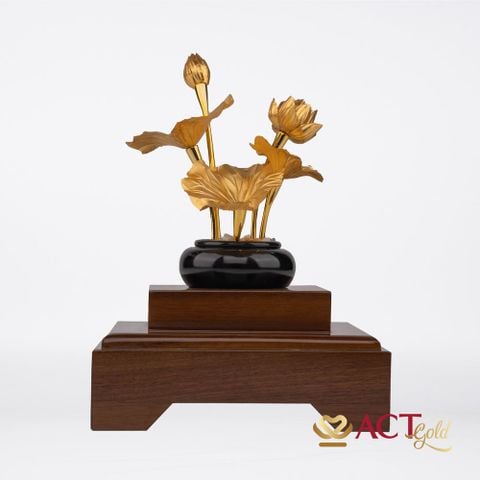 Quà tặng Chậu Sen 5 Cành dát vàng 24k ACT GOLD ISO 9001:2015