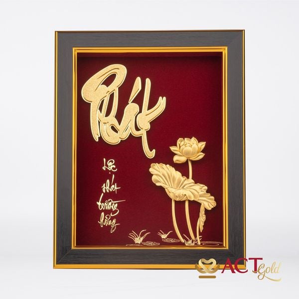 Quà tặng Tranh Chữ Phát Hoa Sen dát vàng 24k ACT GOLD ISO 9001:2015(Mẫu 2)
