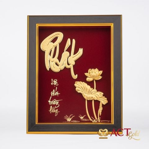 Quà tặng Tranh Chữ Phát Hoa Sen dát vàng 24k ACT GOLD ISO 9001:2015(Mẫu 2)