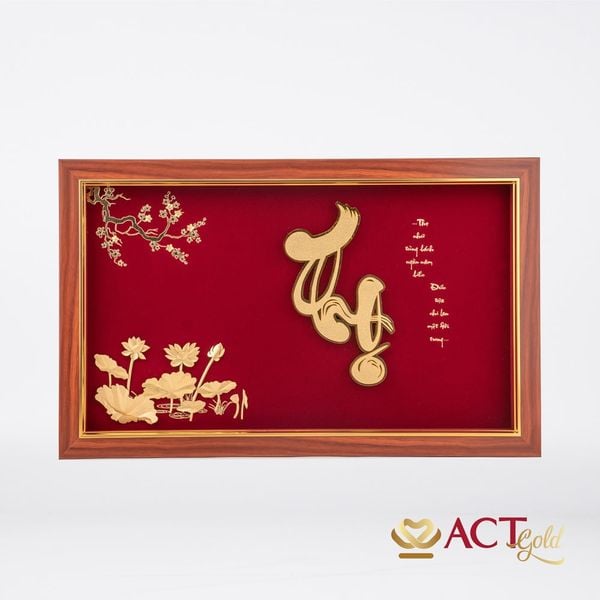 Quà tặng Tranh Chữ Thọ Hoa Sen dát vàng 24k ACT GOLD ISO 9001:2015 (Mẫu 2)