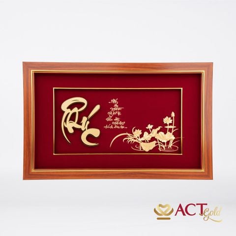 Quà tặng Tranh chữ Phúc hoa Sen dát vàng 24k ACT GOLD ISO 9001:2015