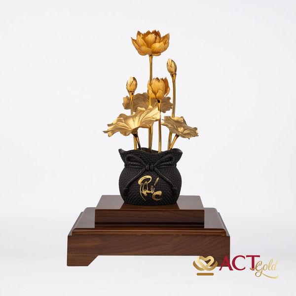 Quà tặng Chậu Sen 7 Cành dát vàng 24k ACT GOLD ISO 9001:2015