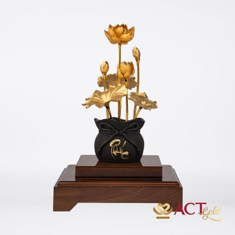 Quà tặng Chậu Sen 7 Cành dát vàng 24k ACT GOLD ISO 9001:2015