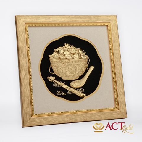 Quà tặng Tranh Bát cơm vàng sung túc 24k ACT GOLD ISO 9001:2015
