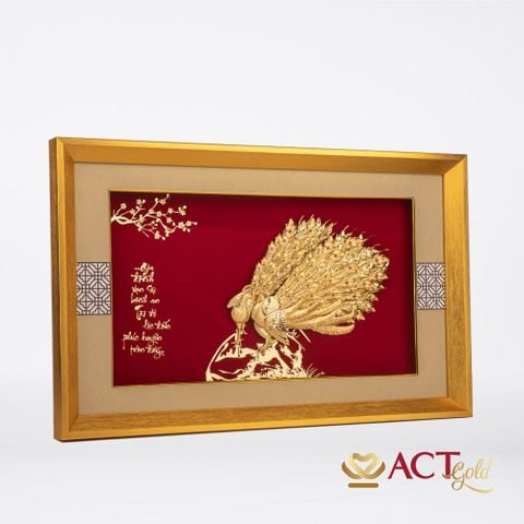 Quà tặng tranh Đôi Chim Công dát vàng 24k ACT GOLD ISO 9001:2015