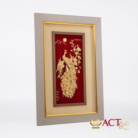 Quà tặng tranh Đôi Chim Công dát vàng 24k ACT GOLD ISO 9001:2015 (Mẫu 13)