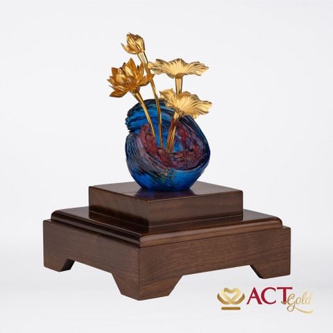 Quà tặng Chậu Sen 4 Cành dát vàng 24k ACT GOLD ISO 9001:2015