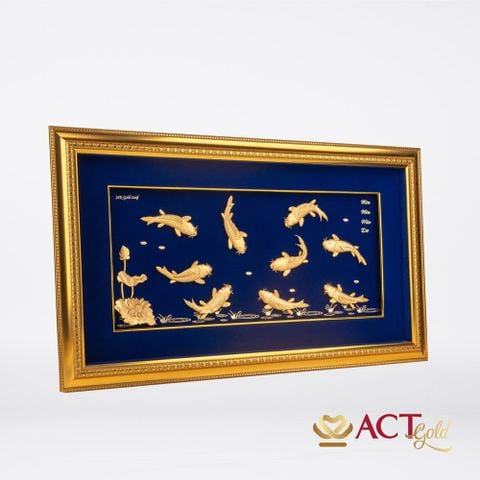 Quà tặng Tranh Cửu Ngư dát vàng 24k ACT GOLD ISO 9001:2015