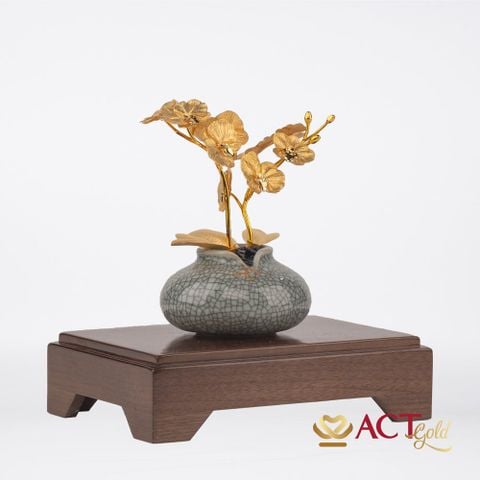 Quà tặng Lọ Hoa Lan 2 Cành dát vàng 24k ACT GOLD ISO 9001:2015