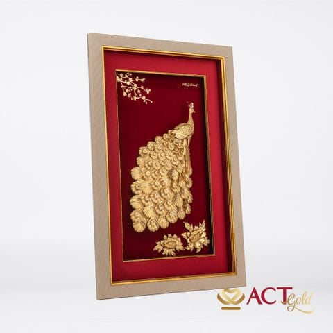 Quà tặng tranh Chim Công dát vàng 24k ACT GOLD ISO 9001:2015