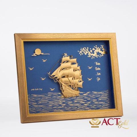 Quà tặng tranh Thuyền dát vàng 24k ACT GOLD ISO 9001:2015 (Mẫu 11)