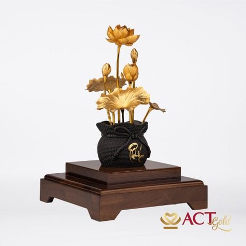 Quà tặng Chậu Sen 7 Cành dát vàng 24k ACT GOLD ISO 9001:2015