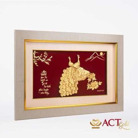 Quà tặng tranh Đôi Chim Công dát vàng 24k ACT GOLD ISO 9001:2015 (Mẫu 7)