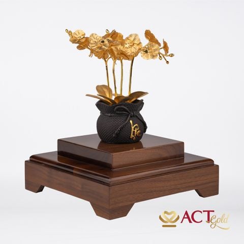 Quà tặng Chậu Lan 4 Cành dát vàng 24k ACT GOLD ISO 9001:2015