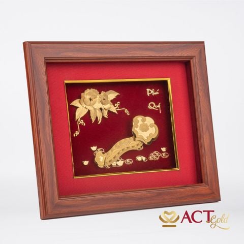 Quà tặng Tranh Gậy Như Ý dát vàng 24k ACT GOLD ISO 9001:2015