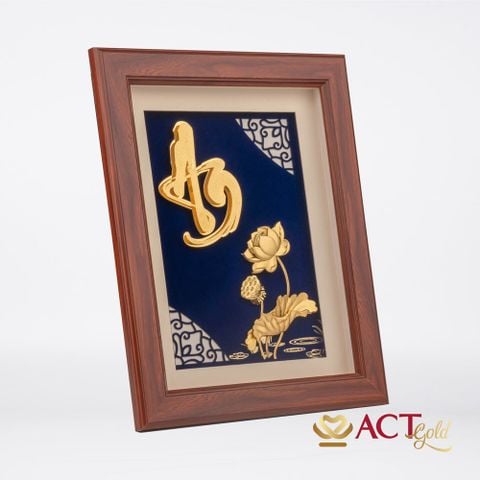 Quà tặng Tranh Chữ An Hoa Sen dát vàng 24k ACT GOLD ISO 9001:2015(Mẫu 1)