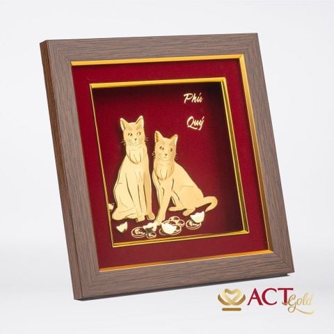 Quà tặng Tranh Mèo Phú Quý dát vàng 24k ACT GOLD ISO 9001:2015