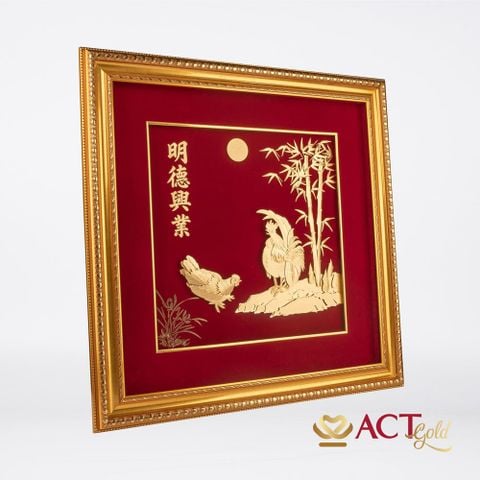 Quà tặng tranh Đôi Gà dát vàng 24k ACT GOLD ISO 9001:2015
