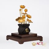 Quà tặng Chậu Sen 9 Cành Chữ Phúc dát vàng 24k ACT GOLD ISO 9001:2015