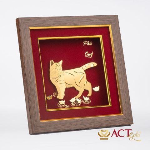 Quà tặng Tranh Mèo Phú Quý dát vàng 24k ACT GOLD ISO 9001:2015