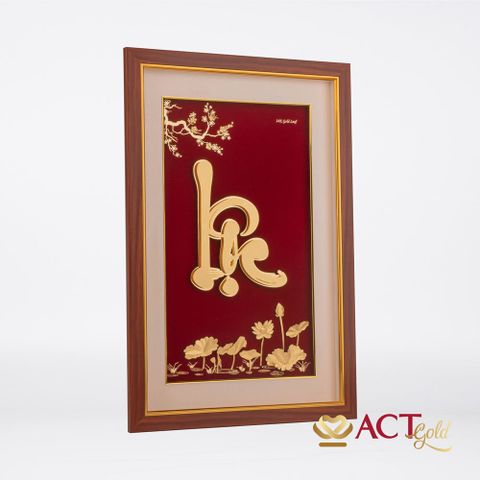 Quà tặng Tranh Chữ Lộc Hoa Sen dát vàng 24k ACT GOLD ISO 9001:2015