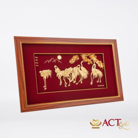 Tranh Tùng Hạc dát vàng 24k ACT GOLD ISO 9001:2015 (Mẫu 1)