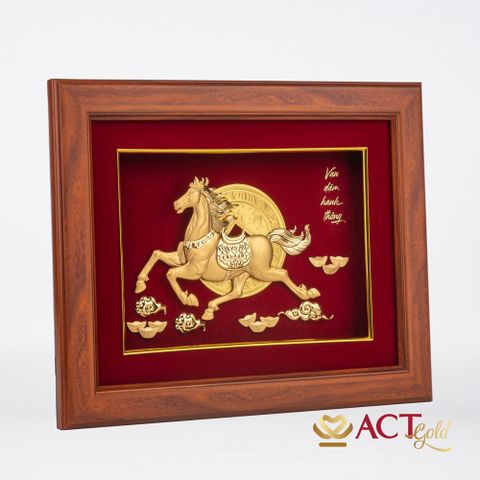 Quà tặng Tranh Ngựa Tài Lộc dát vàng 24k ACT GOLD ISO 9001:2015